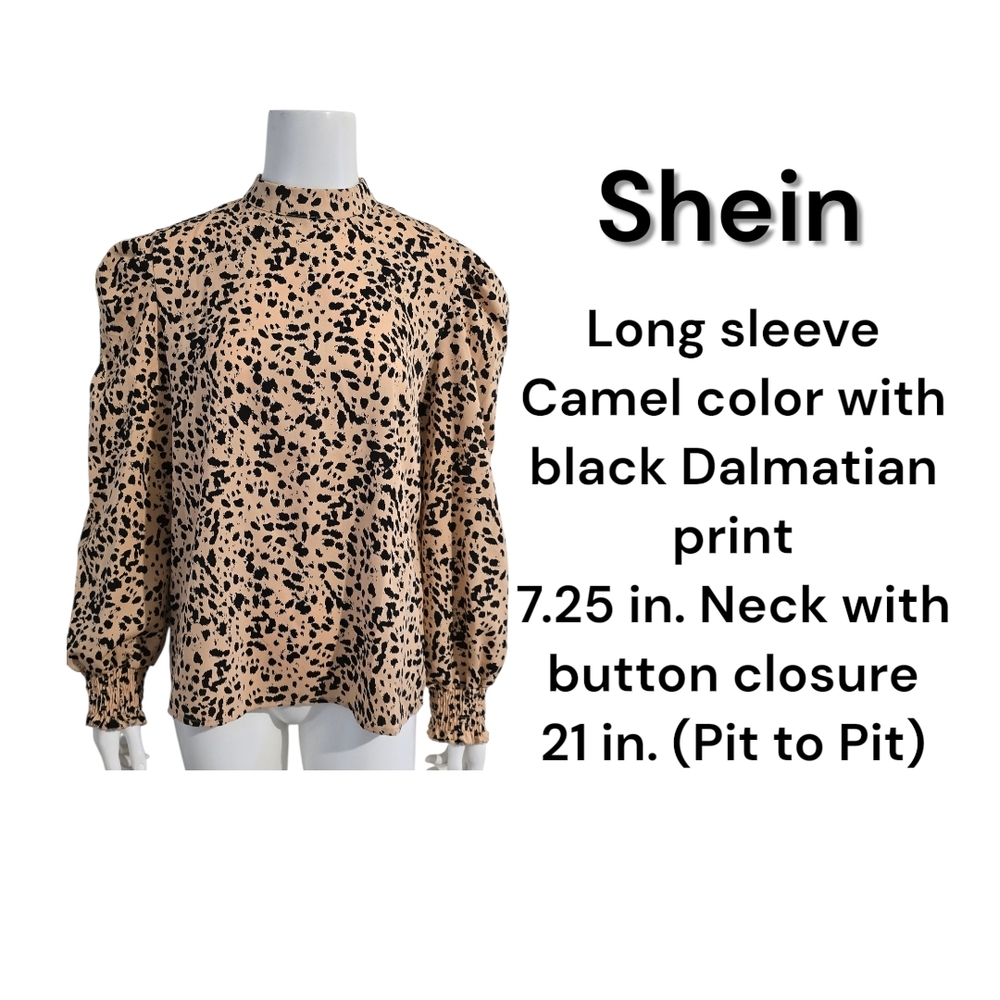 SHEIN Camel and Black Dalmatian Print Blouse